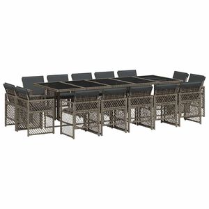 vidaXL 15 pcs conjunto jantar p/ jardim c/ almofad&otilde;es vime PE cinzento