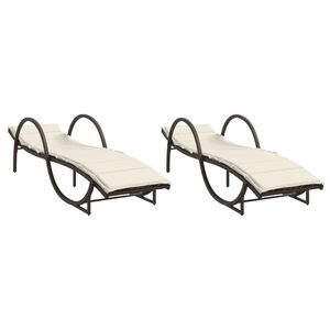 vidaXL Espregui&ccedil;adeiras com almofad&otilde;es 2 pcs vime PE castanho