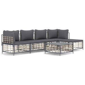 vidaXL 6 pcs conjunto lounge de jardim c/ almofad&otilde;es vime PE antracite