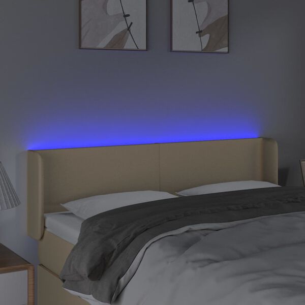 vidaXL Cabeceira de cama c/ luzes LED tecido 147x16x78/88 cm cor creme