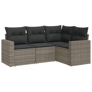 vidaXL 4 pcs conjunto sof&aacute;s de jardim c/ almofad&otilde;es vime PE cinzento