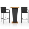 vidaXL 3 pcs conjunto de bar para jardim preto