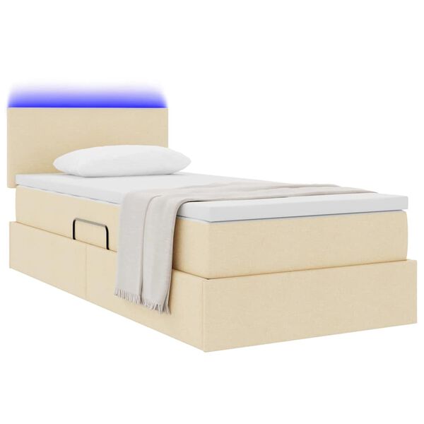 vidaXL Cama com arruma&ccedil;&atilde;o e LED com colch&atilde;o Creme 90 x 190 cm tecido