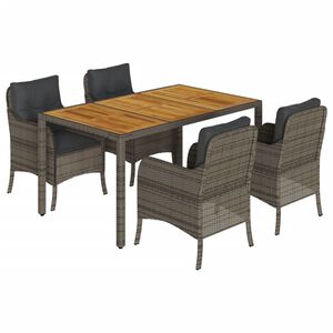 vidaXL 5 pcs conjunto de jantar p/ jardim c/ almofad&otilde;es vime PE cinza