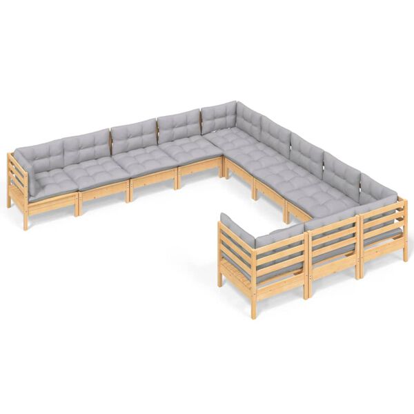 vidaXL 11 pcs conjunto lounge de jardim c/ almofad&otilde;es cinza pinho