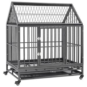 vidaXL Jaula para c&atilde;es com rodas e telhado a&ccedil;o 92x62x106 cm