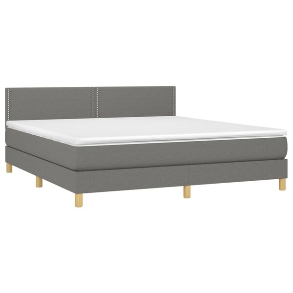 vidaXL Cama box spring c/ colch&atilde;o e LED 180x200 cm tecido cinza-escuro