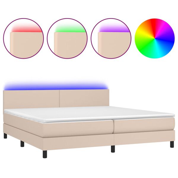 vidaXL Cama box spring c/colch&atilde;o/LED 200x200cm couro artif. cappuccino