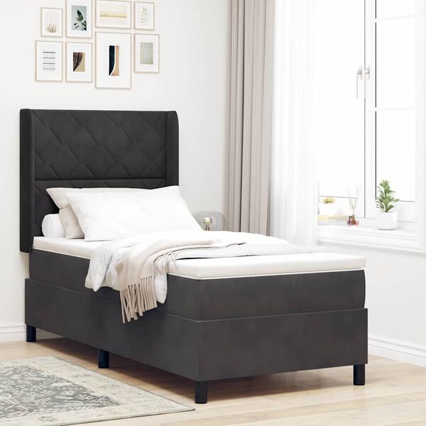 vidaXL Cama Box com colch&atilde;o com cabeceira Preto 90 x 200 cm Veludo