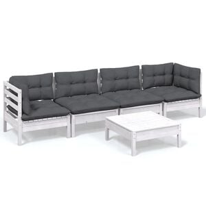 vidaXL 5 pcs conjunto lounge de jardim c/ almofad&otilde;es pinho maci&ccedil;o