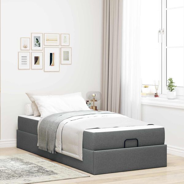 vidaXL Estrutura de cama com colch&atilde;o 2 pcs Cinza Escuro tecido