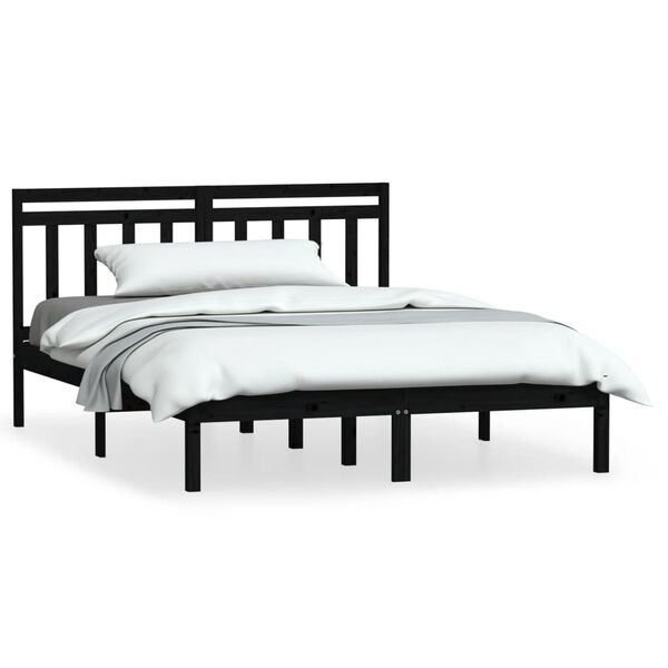 vidaXL Estrutura de cama 140x190 cm madeira de pinho maciça preto