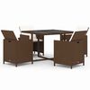 vidaXL 5 pcs conjunto jantar p/ jardim c/ almofad&otilde;es vime PE castanho