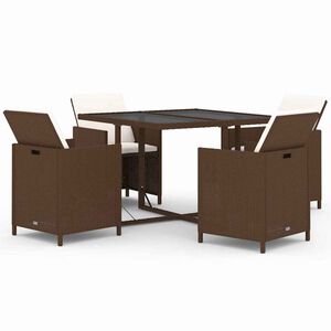 vidaXL 5 pcs conjunto jantar p/ jardim c/ almofad&otilde;es vime PE castanho