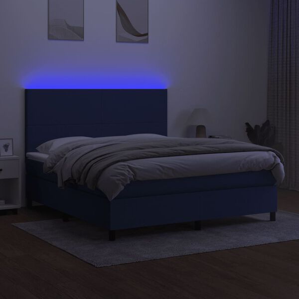 vidaXL Cama box spring c/ colch&atilde;o e LED 160x200 cm tecido azul