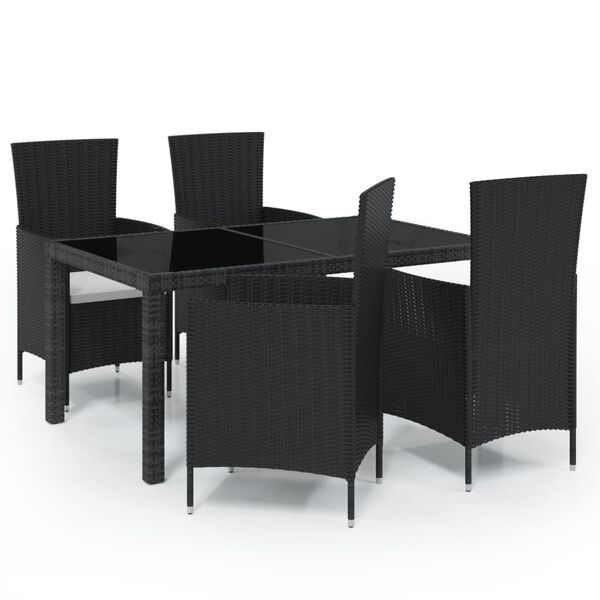 vidaXL 5 pcs conjunto jantar exterior com almofad&otilde;es vime PE preto