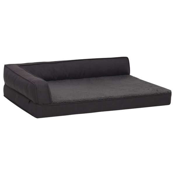 vidaXL Cama para c&atilde;es ergon&oacute;mica 75x53 cm aspeto linho pel&uacute;cia preto