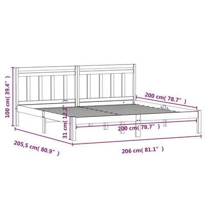 vidaXL Estrutura de cama 200x200 cm pinho maciço preto