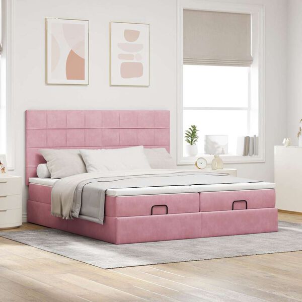 vidaXL Estrutura de cama otomana com colch&otilde;es 160x200 cm veludo rosa