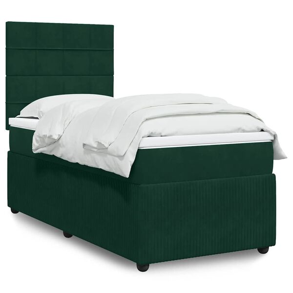 vidaXL Cama com molas/colch&atilde;o 100x200 cm veludo verde-escuro