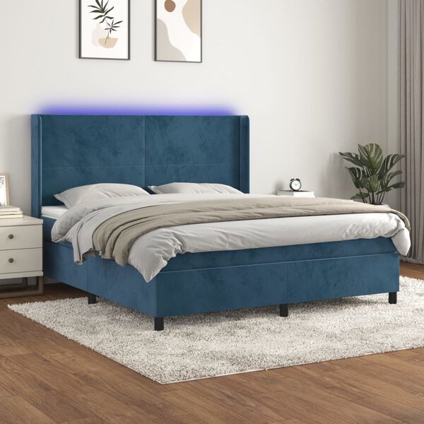 vidaXL Cama box spring c/ colch&atilde;o/LED 180x200 cm veludo azul-escuro