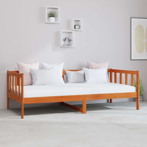 vidaXL Cama de Dia com colch&atilde;o Marron Cera e Branco 90 x 200 cm