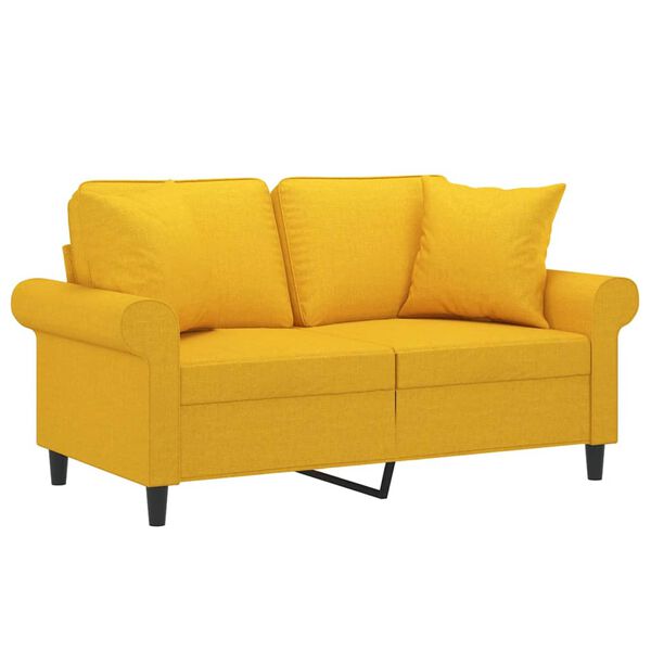 vidaXL Sof&aacute; 2 lug. c/ almofadas/almofad&otilde;es 120 cm tecido amarelo-claro