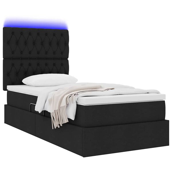 vidaXL Cama com arruma&ccedil;&atilde;o e LED com led Preto 100 x 200 cm Poli&eacute;ster