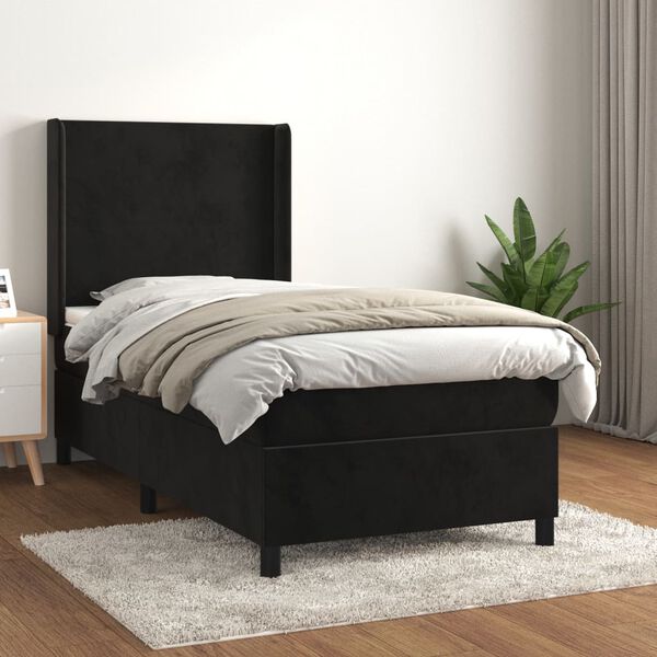 vidaXL Cama com molas/colch&atilde;o 100x200 cm veludo preto