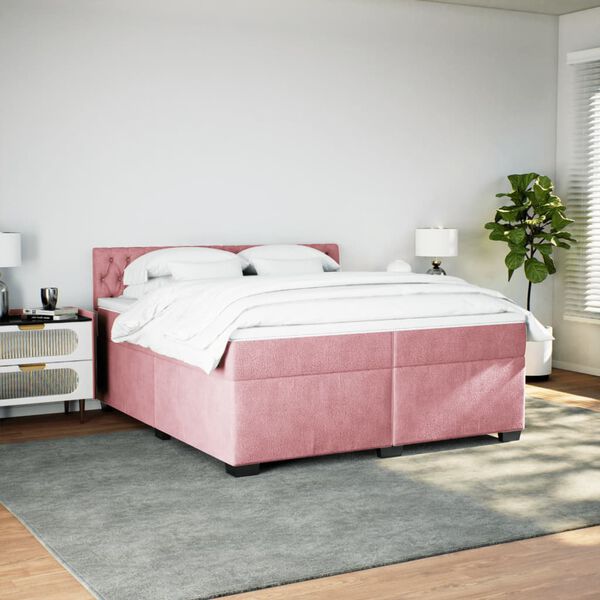 vidaXL Cama com molas/colch&atilde;o 200x200 cm veludo rosa
