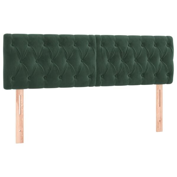 vidaXL Cabeceira de cama c/luzes LED veludo 160x7x78/88cm verde-escuro