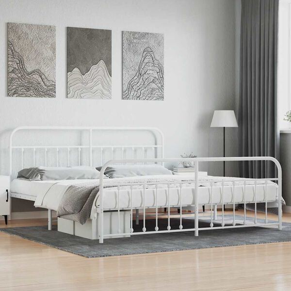 vidaXL Estrutura de cama com cabeceira e p&eacute;s 200x200 cm metal branco