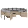 vidaXL Sof&aacute; de jardim com mesa e almofad&otilde;es redondo vime PE bege