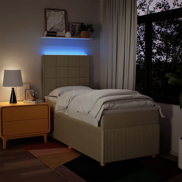 vidaXL Cama com molas/colch&atilde;o 90x190 cm tecido cor creme