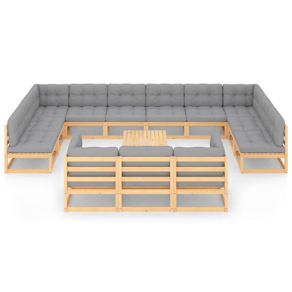 vidaXL 14 pcs conjunto lounge de jardim com almofad&otilde;es pinho maci&ccedil;o