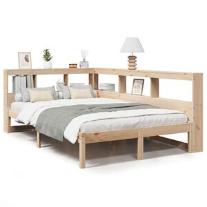 vidaXL Cama com estante sem colch&atilde;o 120x200 cm pinho maci&ccedil;o branco