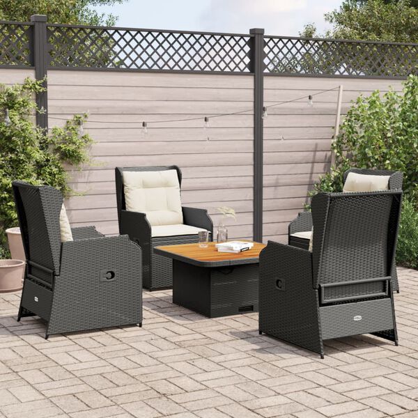 vidaXL 5 pcs conjunto lounge de jardim c/ almofad&otilde;es vime PE preto
