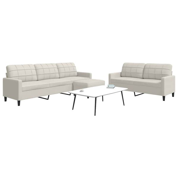 vidaXL 3 pcs conjunto de sof&aacute;s com almofad&otilde;es veludo cor creme