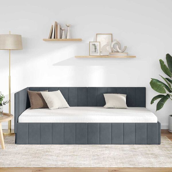 vidaXL Estrutura de Cama de Canto Cinza Escuro 90 cm x 200 cm Veludo