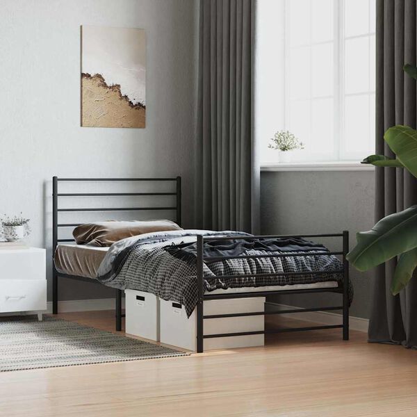 vidaXL Estrutura de cama com cabeceira e p&eacute;s 75x190 cm metal preto
