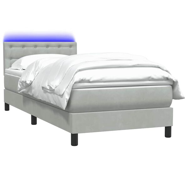 vidaXL Cama box spring c/ colch&atilde;o e LED cinzento-claro 90x220 cm veludo