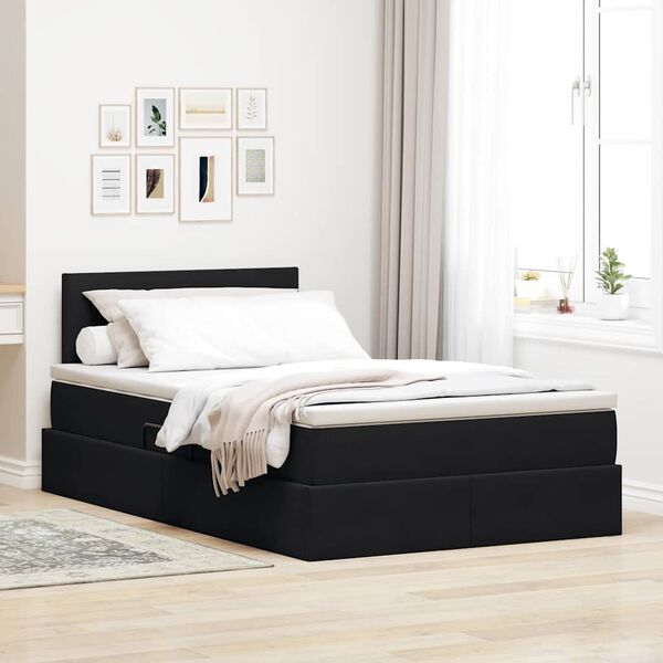 vidaXL Cama com Armazenamento com colch&atilde;o Preto 120 x 190 cm Veludo