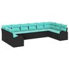 vidaXL Conjunto de Sof&aacute; de Jardim 10 pcs Preto e Turquesa vime PE