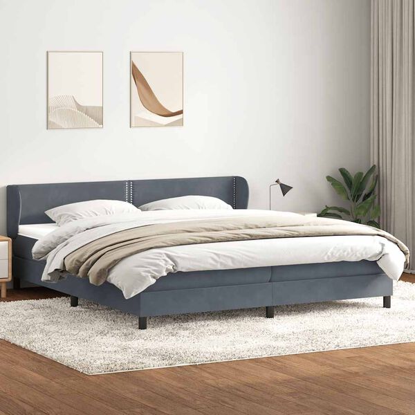 vidaXL Cama com molas colch&otilde;es 200x210 cm veludo cinzento-escuro