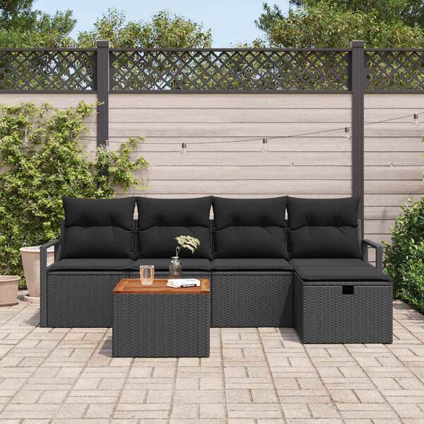 vidaXL Conjunto de Sof&aacute; de Jardim com almofada 6 pcs Preto vime PE