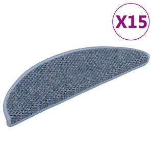 vidaXL Tapetes escada adesivos aspeto sisal 15 pcs 56x17x3 cm azul