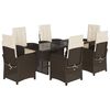 vidaXL 7 pcs conjunto jantar p/ jardim c/ almofad&otilde;es vime PE castanho