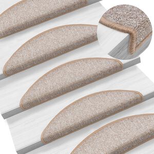 vidaXL Tapetes de escada 15 pe&ccedil;as 56x17x3 cm marrom claro semicircular