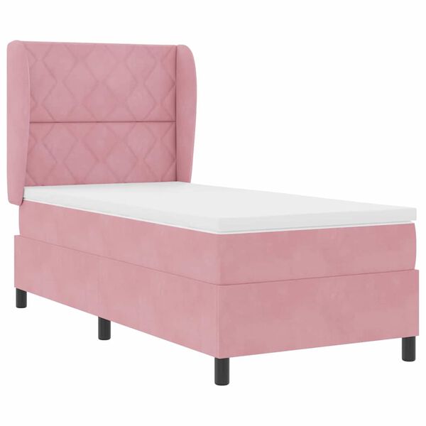 vidaXL Cama Box com colch&atilde;o com cabeceira Rosa 190 x 90 cm Poli&eacute;ster