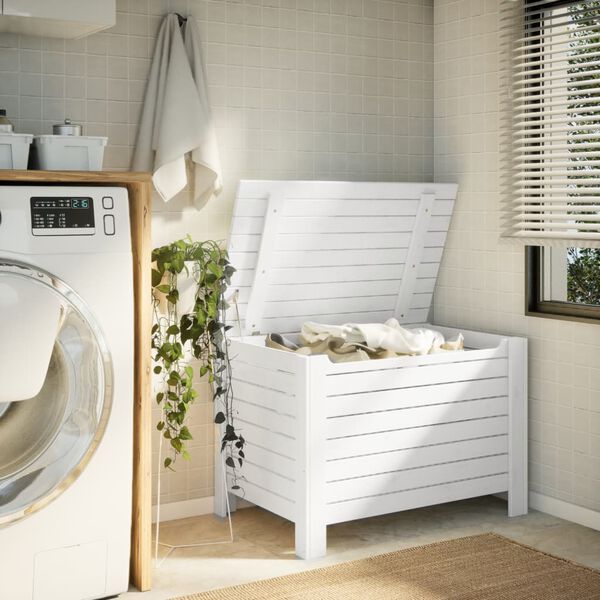 vidaXL Caixa arruma&ccedil;&atilde;o c/ tampa RANA 100x49x54 cm pinho maci&ccedil;o branco